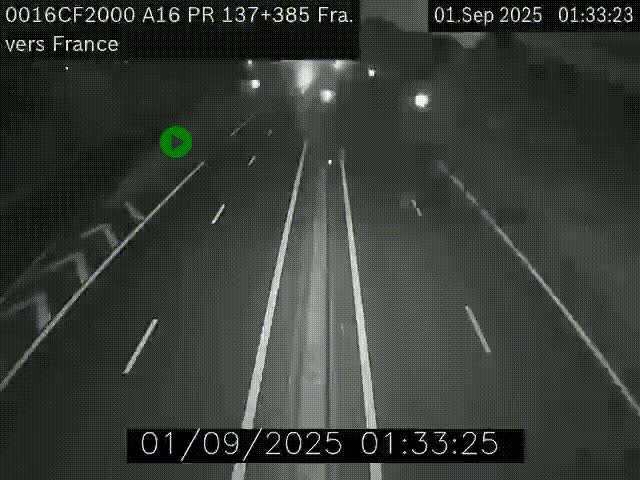 Webcam à la frontière franco-belge au niveau de Bray-Dunes/De-Panne sur l'autoroute A16. Vue orientée vers Calais