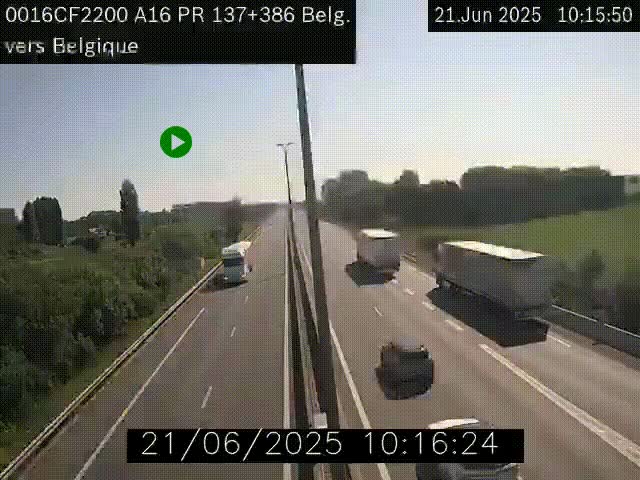 Webcam à la frontière franco-belge au niveau de Bray-Dunes/De-Panne sur l'autoroute A16. Vue orientée vers la Belgique