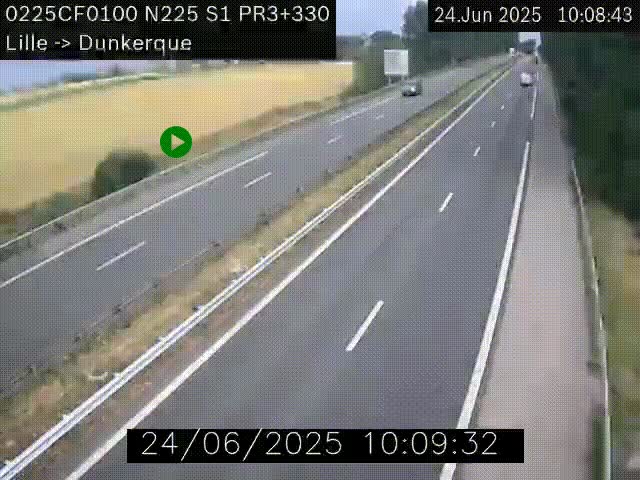 Webcam autoroute A25 (N225) à hauteur de Bergues (Bierne). Vue orientée vers Dunkerque.