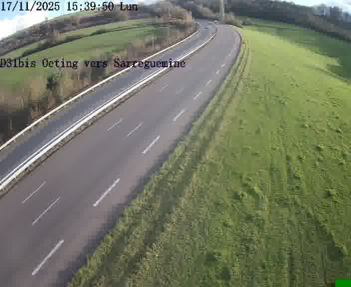 Webcam installée le long de D31bis (France) à Oeting, pointée vers Sarreguemines, utile pour suivre précisément les conditions de trafic.