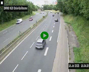 Webcam routière à hauteur de Bois-Guillaume en périphérie de Rouen. Vue orientée vers Rouen