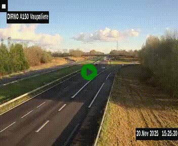 Webcam autoroute A150 à hauteur de La Vaupalière en périphérie de Rouen. Vue orientée vers Rouen