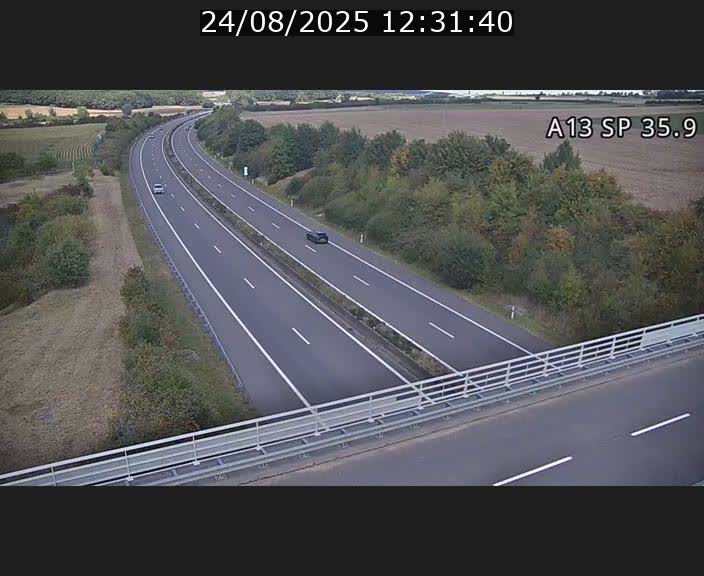 Webcam trafic sur A13 à l'entrée ouest du tunnel Markusbierg à Remerschen. Vue orientée vers Mondorf-les-Bains.