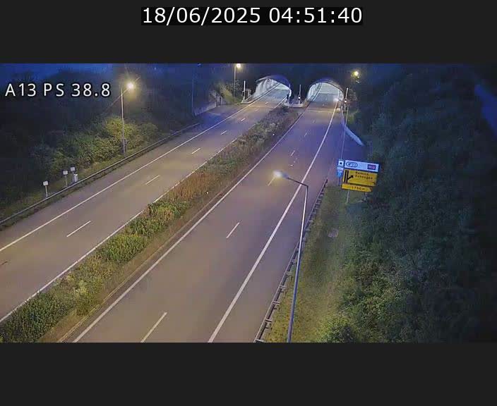 Webcam autoroute A13 à l'entrée ouest du tunnel Markusbierg à Schengen. Vue orientée vers Mondorf-les-Bains