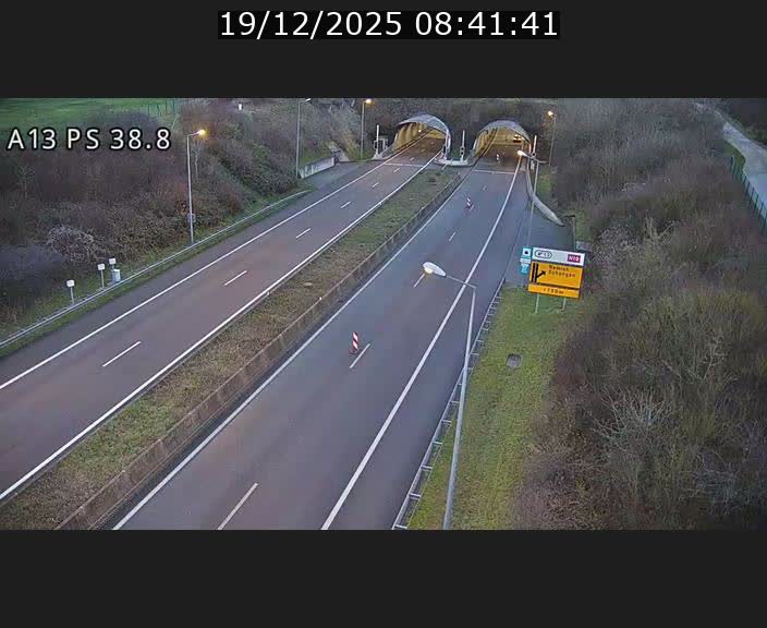Webcam autoroute A13 à l'entrée ouest du tunnel Markusbierg à Schengen. Vue orientée vers Mondorf-les-Bains