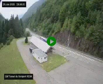 Webcam à l'entrée du tunnel du Somport, côté français, sur la N134, dans les Pyrénées, en direction de l'Espagne, à 1116 mètres d'altitude