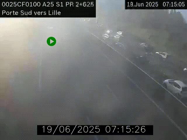 Webcam autoroute A25 sur le périphérique de Lille à hauteur de Lille-Sud et la sortie 3 Faches-Thumesnil. Vue orientée vers Lille-Centre.