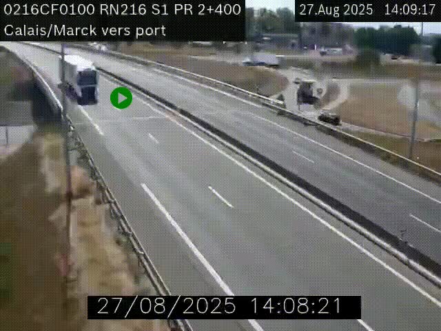 Webcam à Calais sur A216 (N216) en direction du port (harbour) de Calais.