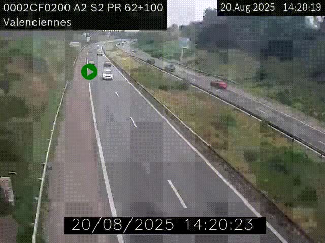Webcam autoroute A2 à Valenciennes. Vue orientée vers Maubeuge et Mons (Belgique)
