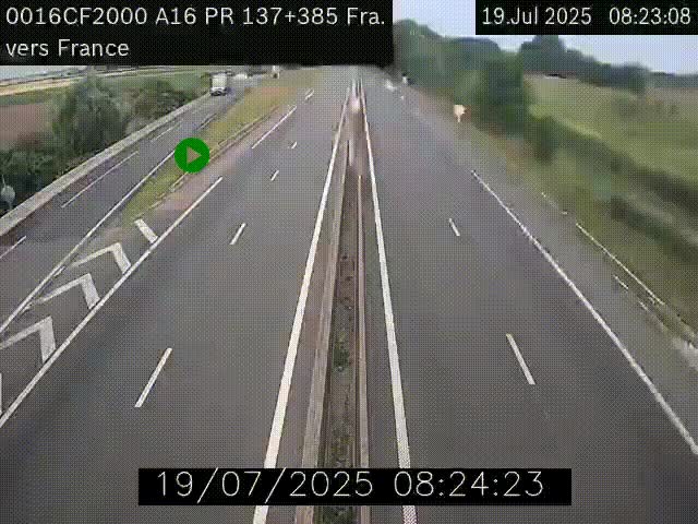 Webcam à la frontière franco-belge au niveau de Bray-Dunes/De-Panne sur l'autoroute A16. Vue orientée vers Calais
