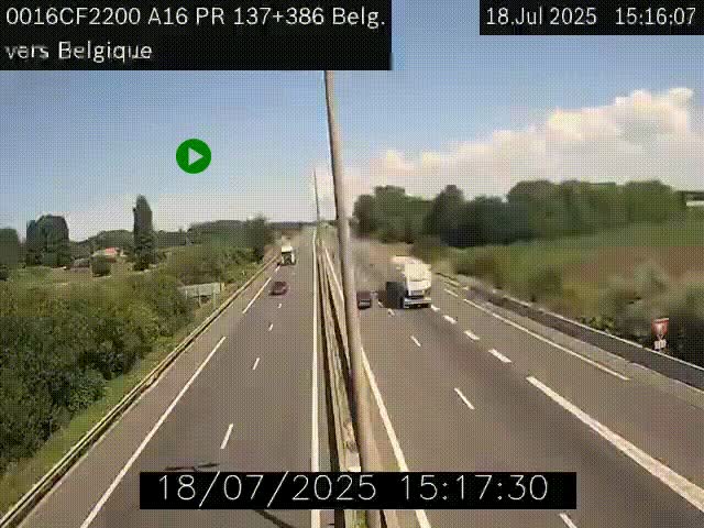 Webcam à la frontière franco-belge au niveau de Bray-Dunes/De-Panne sur l'autoroute A16. Vue orientée vers la Belgique