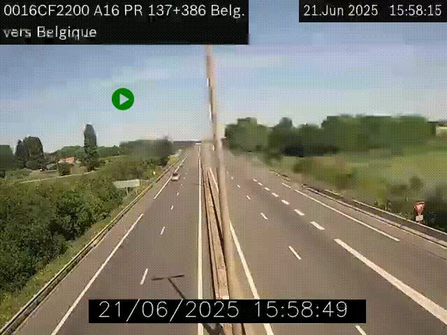 Webcam à la frontière franco-belge au niveau de Bray-Dunes/De-Panne sur l'autoroute A16. Vue orientée vers la Belgique