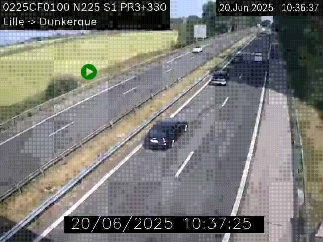 Webcam autoroute A25 (N225) à hauteur de Bergues (Bierne). Vue orientée vers Dunkerque.