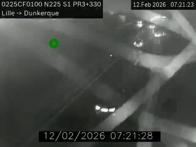 Webcam autoroute A25 (N225) à hauteur de Bergues (Bierne). Vue orientée vers Dunkerque.