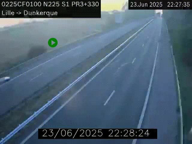 Webcam autoroute A25 (N225) à hauteur de Bergues (Bierne). Vue orientée vers Dunkerque.