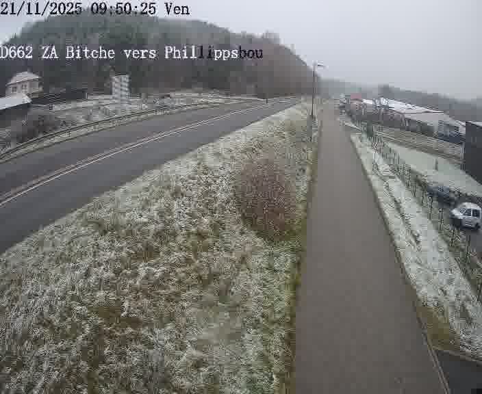 Caméra de trafic sur D662 (France) à Bitche, orientée vers Phillippsbourg, permettant d’évaluer fluidité, incidents et densité automobile.