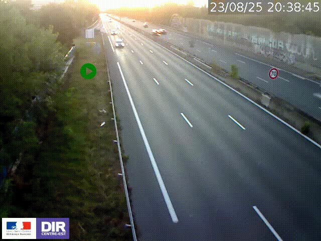 Webcam à Bron sur l'A43 à la jonction avec le boulevard périphérique de Lyon (D383). Vue orientée vers Lyon
