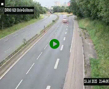 Webcam routière à hauteur de Bois-Guillaume en périphérie de Rouen. Vue orientée vers Rouen