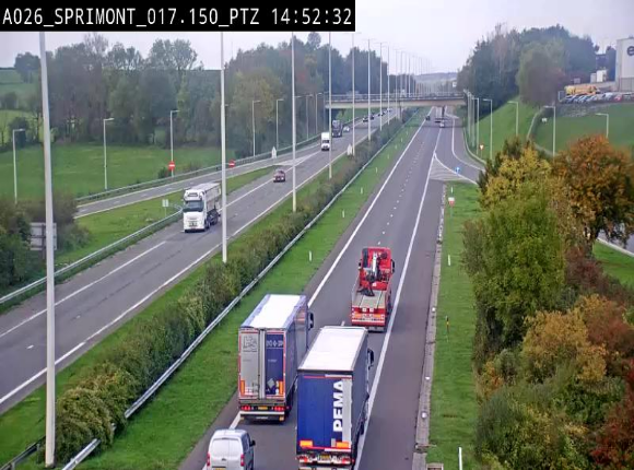 Webcam A26 (E25) à Sprimont, sur l'autoroute entre Liège et Arlon. Vue orientée vers le Luxembourg