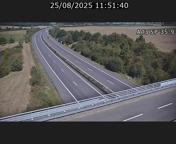 Webcam trafic sur A13 à l'entrée ouest du tunnel Markusbierg à Remerschen. Vue orientée vers Mondorf-les-Bains.