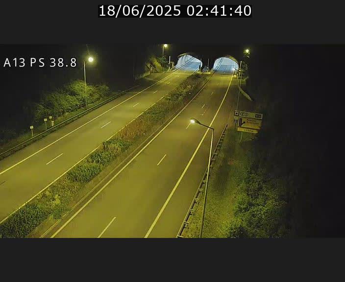 Webcam autoroute A13 à l'entrée ouest du tunnel Markusbierg à Schengen. Vue orientée vers Mondorf-les-Bains
