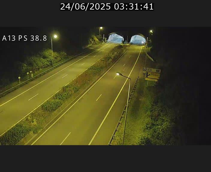 Webcam autoroute A13 à l'entrée ouest du tunnel Markusbierg à Schengen. Vue orientée vers Mondorf-les-Bains
