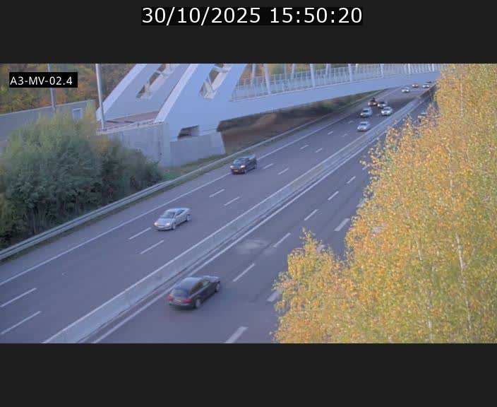 Webcam autoroute de la France (A3) au Luxembourg à Fentange, à proximité de la Croix de Gasperich. Vue orientée vers la Cloche d'Or