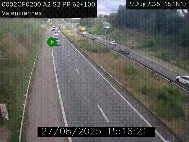 Webcam autoroute A2 à Valenciennes. Vue orientée vers Maubeuge et Mons (Belgique)
