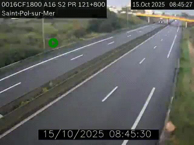 Webcam autoroute A16 à proximité de Dunkerque, à hauteur de la sortie Saint-Pol-sur-Mer. Vue orientée vers Calais