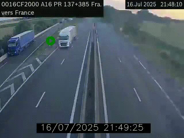 Webcam à la frontière franco-belge au niveau de Bray-Dunes/De-Panne sur l'autoroute A16. Vue orientée vers Calais