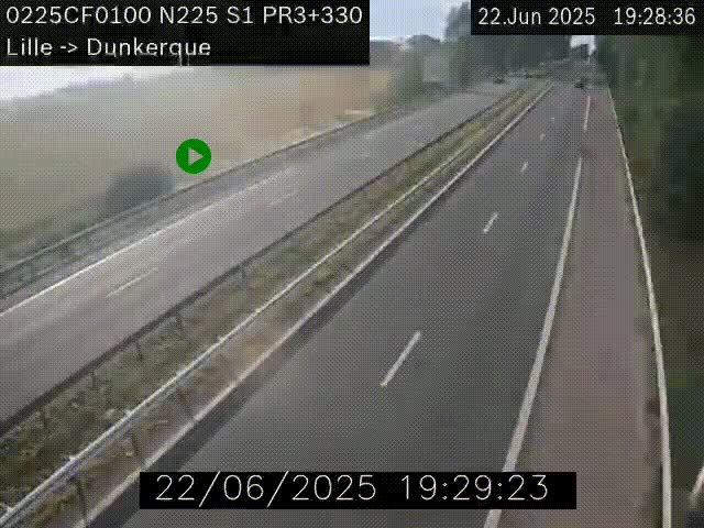 Webcam autoroute A25 (N225) à hauteur de Bergues (Bierne). Vue orientée vers Dunkerque.
