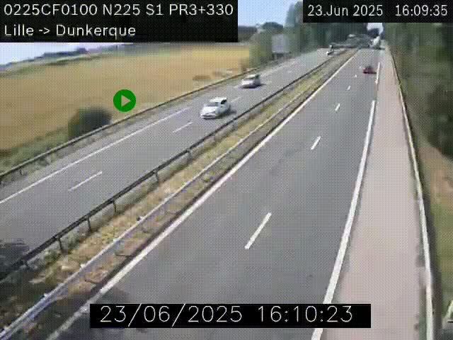 Webcam autoroute A25 (N225) à hauteur de Bergues (Bierne). Vue orientée vers Dunkerque.