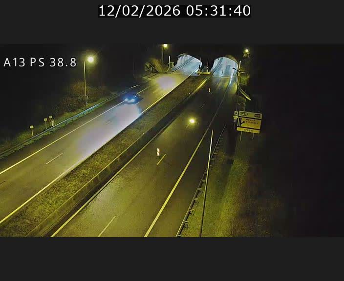 Webcam autoroute A13 à l'entrée ouest du tunnel Markusbierg à Schengen. Vue orientée vers Mondorf-les-Bains