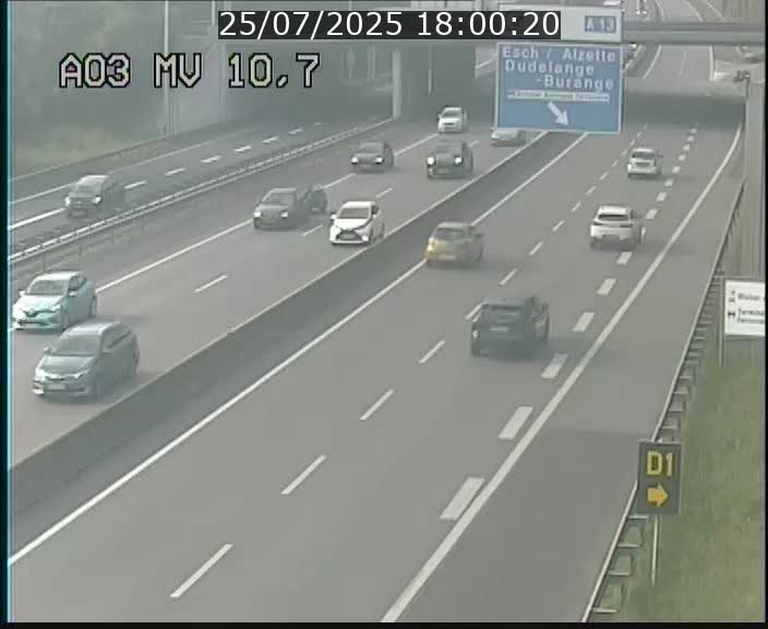 Traffic live webcam Luxembourg Croix de Bettembourg - A3 - BK 10.7 - direction France