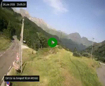 Webcam au col du Somport, côté français, sur la N134, dans les Pyrénées, en direction de l'Espagne, à 1632 mètres d'altitude