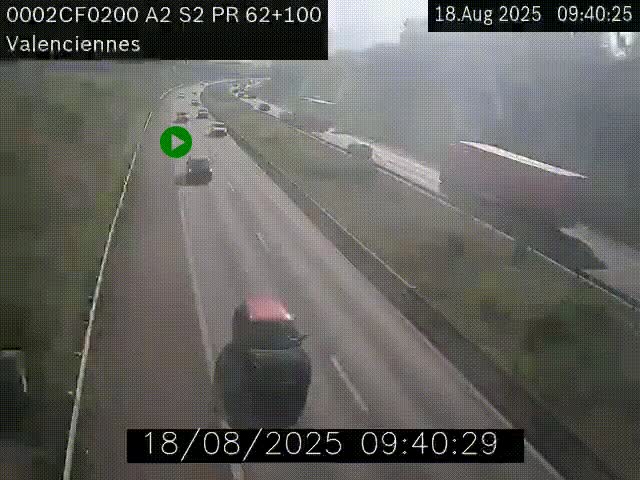 Webcam autoroute A2 à Valenciennes. Vue orientée vers Maubeuge et Mons (Belgique)