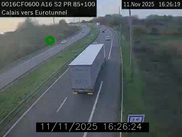 Webcam A16 à Calais en direction du Tunnel sous la Manche (Eurotunnel)