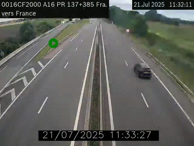 Webcam à la frontière franco-belge au niveau de Bray-Dunes/De-Panne sur l'autoroute A16. Vue orientée vers Calais
