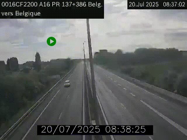 Webcam à la frontière franco-belge au niveau de Bray-Dunes/De-Panne sur l'autoroute A16. Vue orientée vers la Belgique