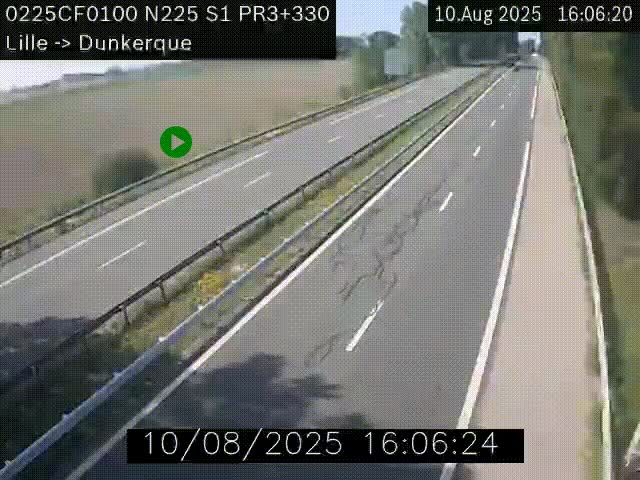 Webcam autoroute A25 (N225) à hauteur de Bergues (Bierne). Vue orientée vers Dunkerque.