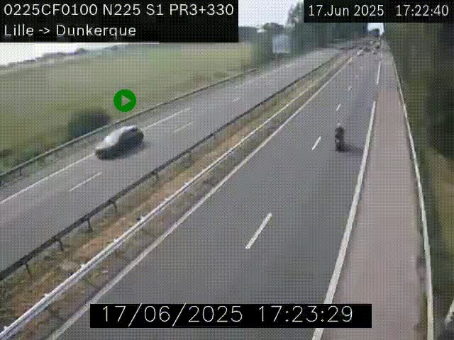 Webcam autoroute A25 (N225) à hauteur de Bergues (Bierne). Vue orientée vers Dunkerque.