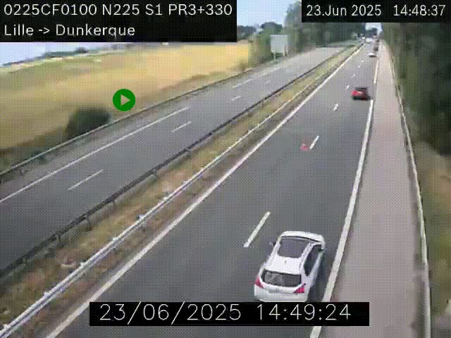 Webcam autoroute A25 (N225) à hauteur de Bergues (Bierne). Vue orientée vers Dunkerque.