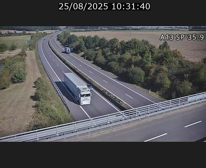 Webcam trafic sur A13 à l'entrée ouest du tunnel Markusbierg à Remerschen. Vue orientée vers Mondorf-les-Bains.