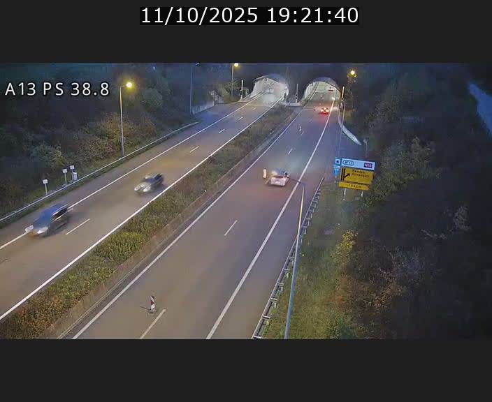 Webcam autoroute A13 à l'entrée ouest du tunnel Markusbierg à Schengen. Vue orientée vers Mondorf-les-Bains
