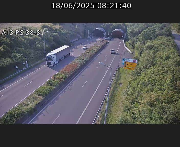 Webcam autoroute A13 à l'entrée ouest du tunnel Markusbierg à Schengen. Vue orientée vers Mondorf-les-Bains