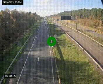 Webcam autoroute A63 en périphérie de Bordeaux au sud-est de la ville, en provenance du bassin d'Arcachon. Vue orientée vers Bordeaux