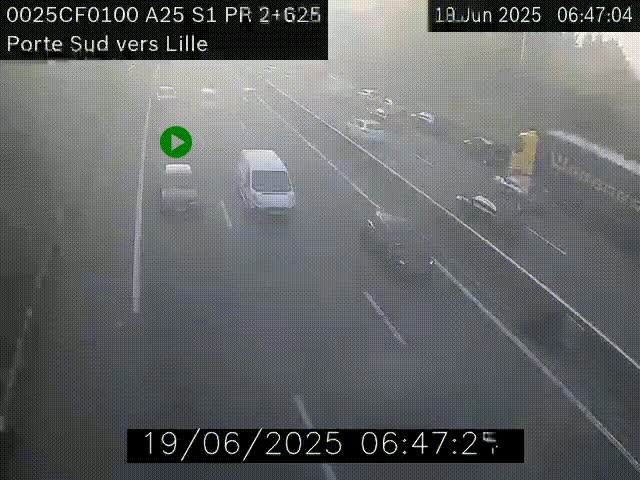 Webcam autoroute A25 sur le périphérique de Lille à hauteur de Lille-Sud et la sortie 3 Faches-Thumesnil. Vue orientée vers Lille-Centre.