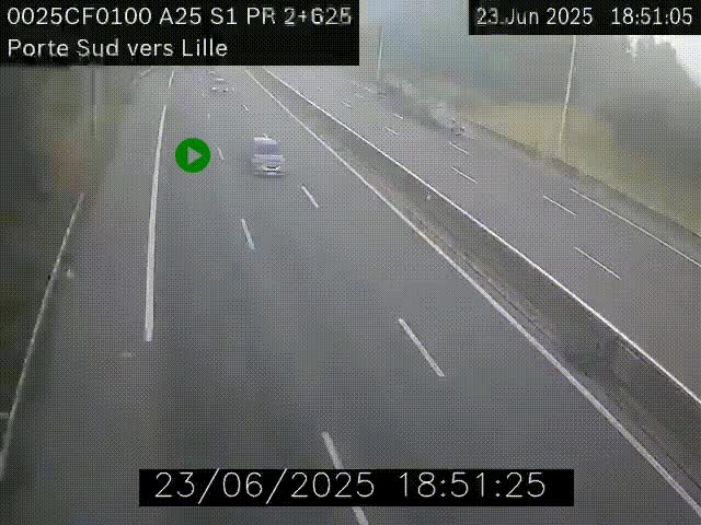 Webcam autoroute A25 sur le périphérique de Lille à hauteur de Lille-Sud et la sortie 3 Faches-Thumesnil. Vue orientée vers Lille-Centre.