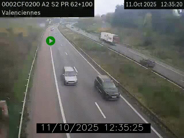 Webcam autoroute A2 à Valenciennes. Vue orientée vers Maubeuge et Mons (Belgique)