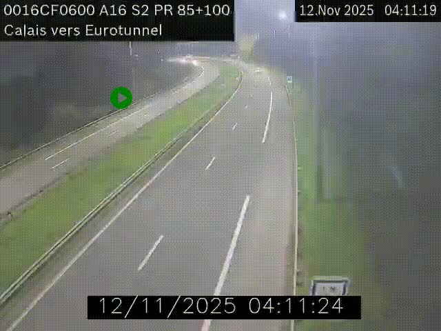 Webcam A16 à Calais en direction du Tunnel sous la Manche (Eurotunnel)